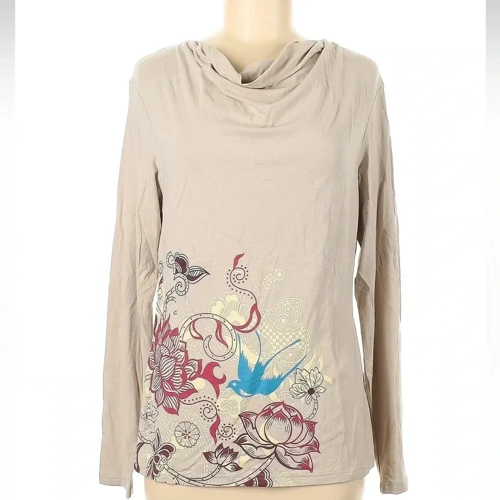 Acacia Stretchy Tan Cotton & Bamboo Blend Long Sleeve Top Women’s Size Medium M